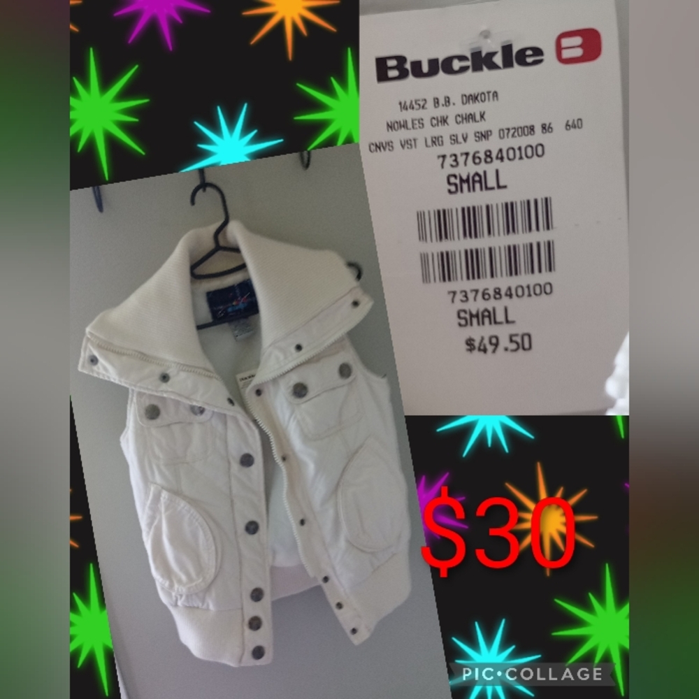 Buckle Chalk White Sleeveless Vest with Button Accents